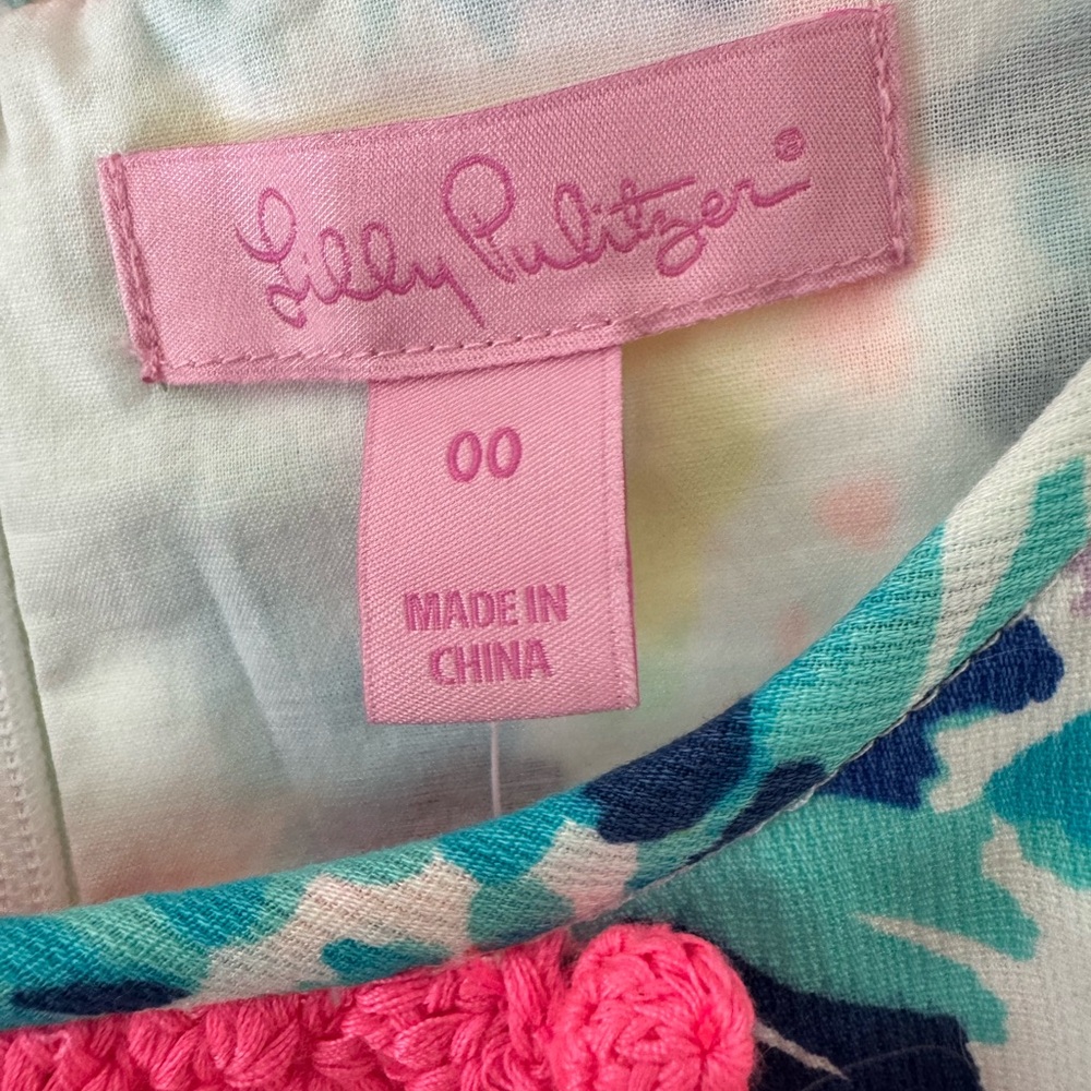 NWT Sz 00 Lilly Pulitzer Adara Shift Dress with Pink and Blue Floral - Picture 9 of 10
